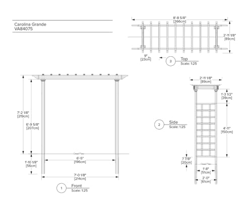VITA Carolina Grande Garden Arbor, Brown Embossed Vinyl Outdoor Garden Arch with Classic Lattice Panels for Climbing Plants, Roses & Vines, Weather-Resistant Maintenance-Free Arbor Trellis, VA84075