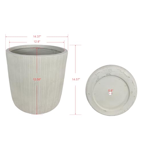 Retro White Magnesium Oxide Planter Pot 14.37" with Drainage Hole - color: 14-inch White