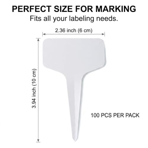 MIHEY 100 Pcs T-Type Plant Labels Tags Garden Markers with Gel Pen, White - color: White