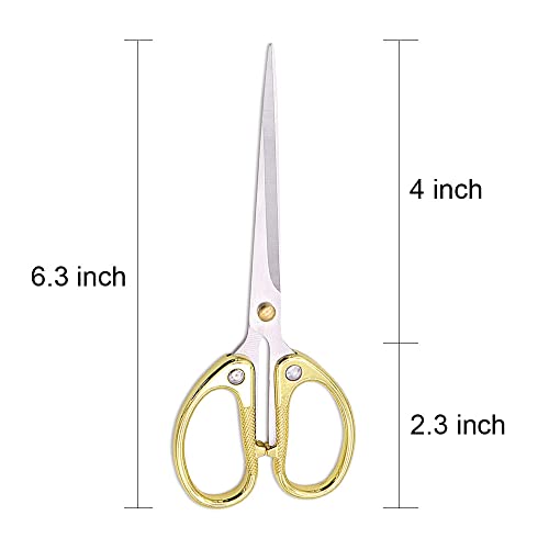 6.3-inch All Stainless Steel Office Scissors,Ultra Sharp Blade Shears,Sturdy Sharp Scissor for Office Home School Sewing Fabric Craft Supplies Multipurpose Scissors - color: Gold, size: 6.3"