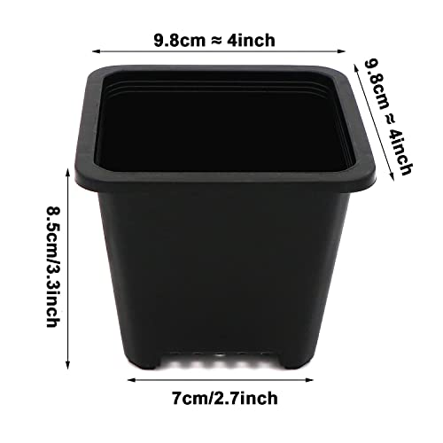 3.8 Inch Square Nursery Pots, 30 Pack Sturdy & Reusable Plastic Plant Containers Starter Pot with Drainage Holes for Seedlings, Succulents & Garden Plants, Black