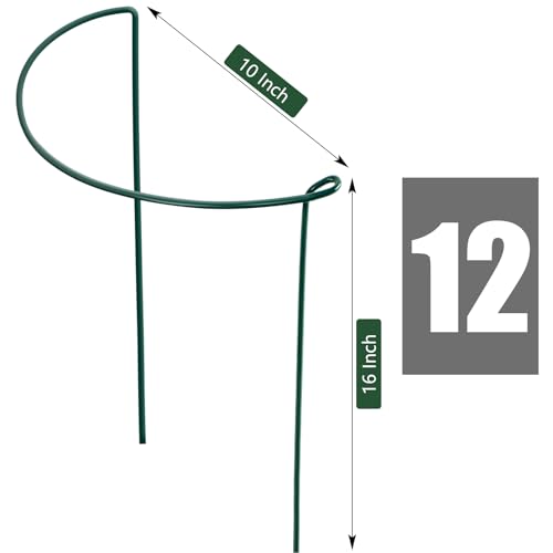 FEED GARDEN 12 Pack Plant Support Stakes, Peony Cages and Supports, Metal Garden Plant Stake(10" Wide x 16" High) Green Half Round Plant Support Rings for Outdoor Indoor Plants, Tomato, Hydrangea - size: 12 Pack-16" H