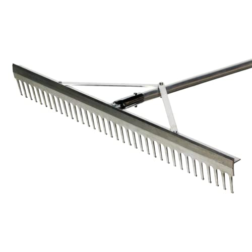 Trigon Sports Aggregate Rakes for Gardening, Ergonomic Heavy Duty Metal Rakes with Lightweight Aluminium Handle, Landscaping Rake for Outdoors, Lawn, Carpet, Shrub, 66" Handle, 36" Wide Rake Head - style: Aggregate Rake - 66" Handle, 36" Wide