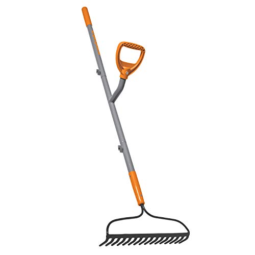 ErgieShovel ERG-BWRK16 Strain Reducing Steel Impact Resistant Bow Rake, 16-Tine, 54-Inch Shaft, w/Patented Ergonomic Second Handle, Gray/Orange - style: Bow Rake