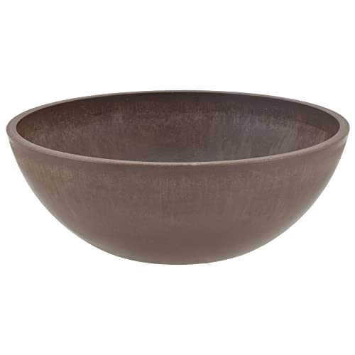 PSW Pot Collection M25C10-inch Plastic/Stone/Wood Composite Low Bowl Planter – No Drainage Hole (Drillable), Shallow Indoor/Outer Pot for Succulents, Bonsai, Fairy Gardens, Herbs, Chocolate - color: Chocolate, size: 10 Inch