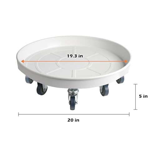 20 Inch Heavy Duty Plant Stand on Wheels, Round Plant Caddy with Wheels for Indoor & Outdoor Use, Metal Rolling Tray for Potted and Small Furniture, White - color: White