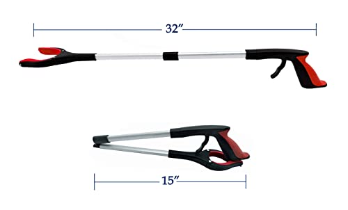 Reacher Grabber Tool 32 Inch 2-Pack, Foldable Trash Picker Grabber, Trash Gripper, Garden Nabber, Litter Picker, Extended Grabber(Red/Blue) - color: Red/Blue