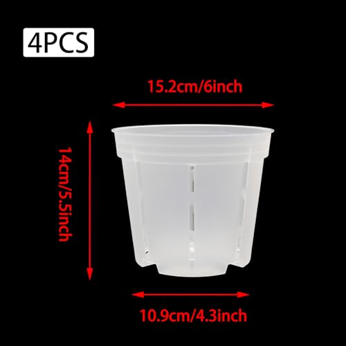 Orchid Pot with Drainage Holes, 4 Pack 6 Inch Clear Plastic Breathable Slotted Pots for Repotting-Root Control Planter-Sturdy Plastic Plant Pot for Butterfly Orchid, Hydroponics, Indoor & Outdoor - size: 6 Inch 4Pcs