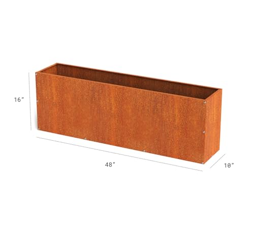 Corten Steel Rectangular Outdoor Planter Box, Rustic & Modern Farmhouse Design, Large Raised Metal Garden Bed for Commercial & Residential Use (48in x 10in x 16in) - size: 48in x 10in x 16in