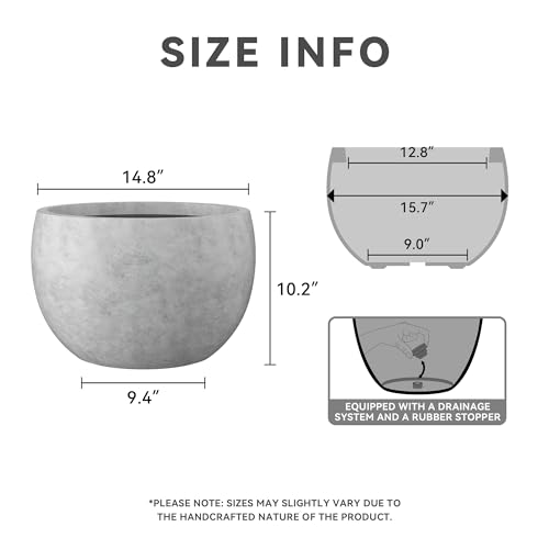 Kante Accent Round Bowl Pale Gray Concrete Planter 15.7" Dia, Outdoor - color: Natural Concrete, size: 15.7" d