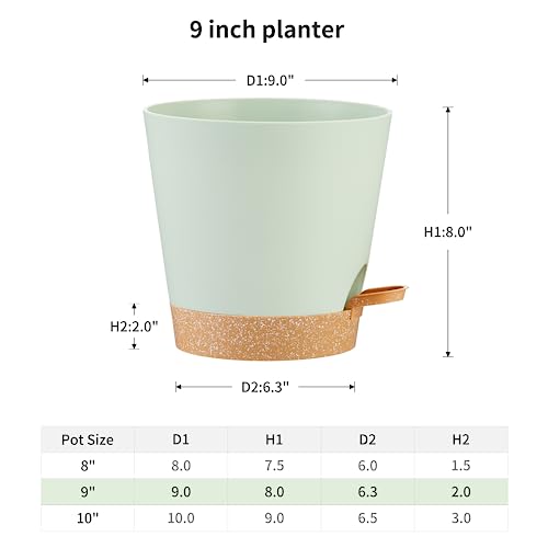 FaithLand 2-Pack 9 Inch Planter Pots for Indoor Outdoor Plants, Self Watering Flower Pots with Deep Reservoir, Green with Terracotta … - color: Green With Terracotta, size: 9 Inch