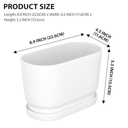 8.9" Rectangular Ceramic Planter with Drainage and Saucer, White - color: Matte White, size: Medium