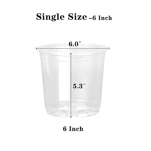 OUPSAUI 20 Pack 6 Inch Clear Nursery Pots for Plants, Clear Plastic Plant Pots with Drainage Holes, Flexible Nursery Pots Variety Pack, Seedling Planter Seed Starter Pots (6 Inch) - size: 6 INCH