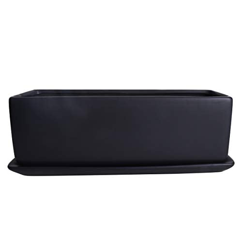 Vencer 12 Inch Rectangular Modern Minimalist Ceramic Succulent Planter Pot - Window Box with Saucer,Office Desktop Potted Stand,Black,VF-0135B - color: Black, size: 12 Inch