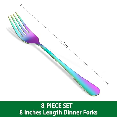 Rainbow Dinner Forks Set,8 PCs Colorful Stainless Steel Table Forks Set, Metal Silverware Forks For Kitchen - color: Rainbow