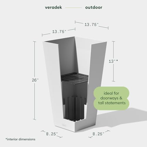 Veradek Pure Series Taper Planter - Tall Tapered Outdoor Planter with Shelf - color: White, size: 26 inch - 1 pack