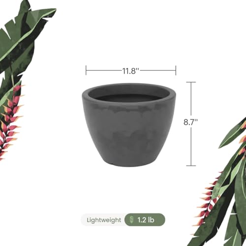 12" Wide Planter | Eco-Friendly Round Traditional Planter for Indoor or Outdoor Deck/Porch | Durable All-Weather Use Pot for Trees, Flowers, Plants - Marbled Black - color: Marbled Black, size: 8.7" H x 11.8" W