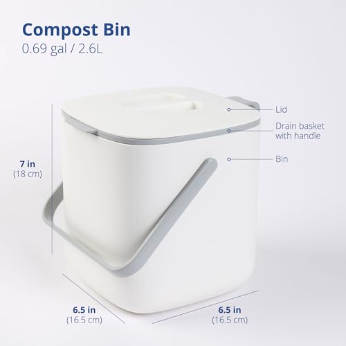 Blue Ginkgo Kitchen Compost Bin, 2.6L Countertop Compost Bin, White - color: White, size: 0.69 gal / 2.6 L (Multiple Handles)