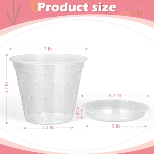 FUIJOL Orchid Pot, 6 Pack 7 Inch Clear Orchid Pots with Holes and Saucers for Repotting, Breathable Slotted Plastic Orchid Planters with Drainage for Root Health Indoor Outdoor (7 inch) - size: 7 Inch