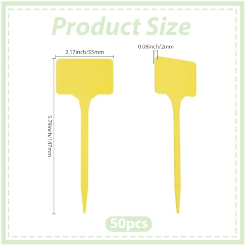 50Pcs Large Plastic Plant Labels Yellow 5.8 Inches T-Type Waterproof Garden Markers PVC Durable Nursery Plant Tags for Vegetables Flowers Fruits Herbs Identification Indoor Outdoor Use - color: Yellow