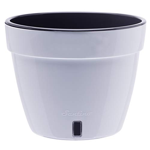 DECOPOTS - 3 Pack - Self Watering Planter - Modern Flower Pot with Water Level Indicator - 6.3" Tall - for All House Plants, Flowers, Herbs (Diameter 7.9", White - Black) - color: White/Black, size: 7.9 - Set of 3