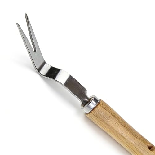 Hand Weeder Tool, Stainless Steel Gardening Weed Puller, Garden Tools, Manual Weeding Removal Cutter Tool with Wood Handle for Planting - size: V