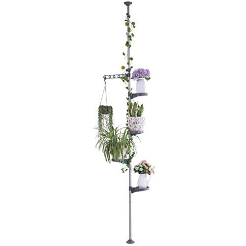 BAOYOUNI Plant Stand 5-Tier Tension Rod Pole Flower Holder Rack ,Grey - color: Grey, size: 1 x 5 Tier
