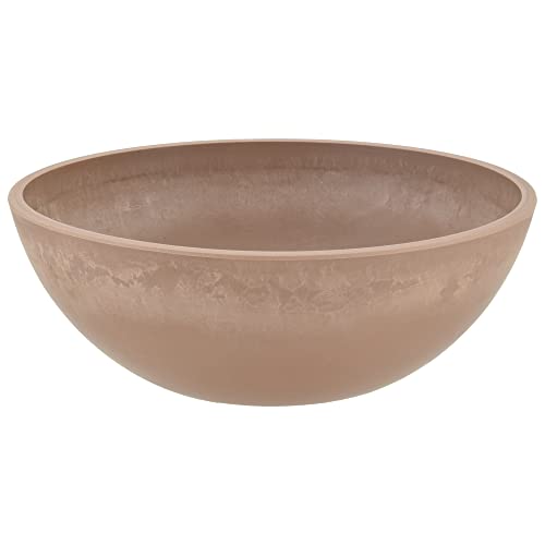 PSW Pot Collection M25TP 10-inch Plastic/Stone/Wood Composite Low Bowl Planter – No Drainage Hole (Drillable), Shallow Indoor/Outer Pot for Succulents, Bonsai, Fairy Gardens, Herbs, Taupe - color: Taupe, size: 10 Inch