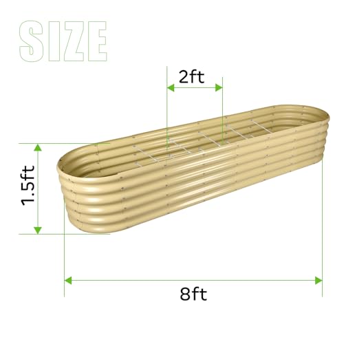 Land Guard 8×2×1.5ft Galvanized Raised Garden Bed Kit, Raised Garden Boxes Outdoor, Oval Metal Raised Garden Beds for Vegetables, Cream Yellow - color: Cream Yellow, size: 8x2x1.5ft