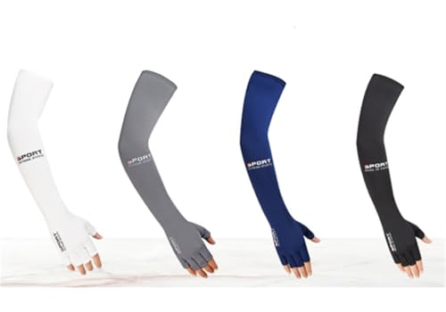 Inf-way Sun UV Protection Arm Sleeves for Men Women Driving Cycling Sports Cooling Long Sleeves with Thumb Holes - color: White