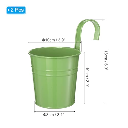 PATIKIL 4 Inch Hanging Flower Pots, 2Pcs Metal Iron Hanging Planters Flower Holder with Detachable Hook for Outdoor Indoor Garden Railing Fence Balcony, Light Green - color: Light Green