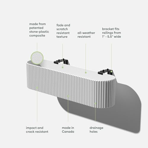 Veradek Demi Series Railing Planter - Round Window Box with Bracket - color: White, size: 36 inch - 2 Pack