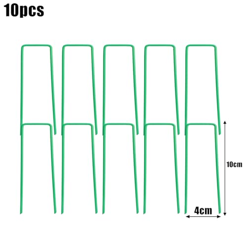 10Pcs Garden Staples Landscape Stakes Ground Pins, Lawn Staples Weed Fabric Staple, Steel Sod Anchor Securing Pegs for Securing Fabric (Green, 10x4cm) - color: Green