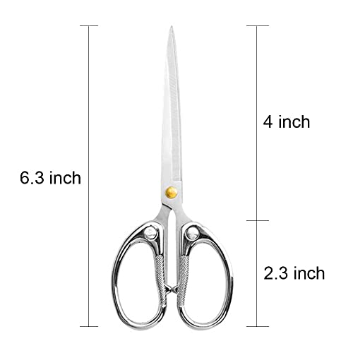 6.3" All Stainless Steel Office Scissors,Ultra Sharp Blade Shears,Sturdy Sharp Scissor for Office Home School Sewing Fabric Craft Supplies Multipurpose Scissors Sliver - color: Silver, size: 6.3"