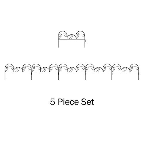 Metal Garden Fencing- Set of 5 Panels of Mimosa Decorative Edging Flower Beds & Landscaping- Interlocking, Flexible Design in Black by Pure Garden