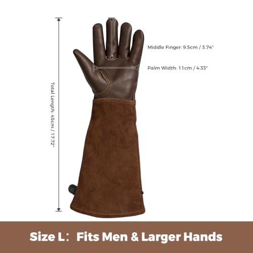 Aegend Women’s Garden Gloves, Long Elbow Cuff Adjustable Strap, Sun & Dirt Protection, Cowhide Leather, Breathable Comfortable for Gardening, Fit Small Hands for Gardeners (Brown, L) - color: Brown, size: Large