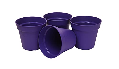Mintra Garden Pots, 4 Pack Bulk Plastic Plant Pots with Drainage Tray, Round Indoor & Outdoor Decorative Planters with Drain Holes for Flowers, Herbs & Plants, 15cm Diameter – Purple, 5.9 in - color: Purple, size: 15cm Diameter (5.9in)