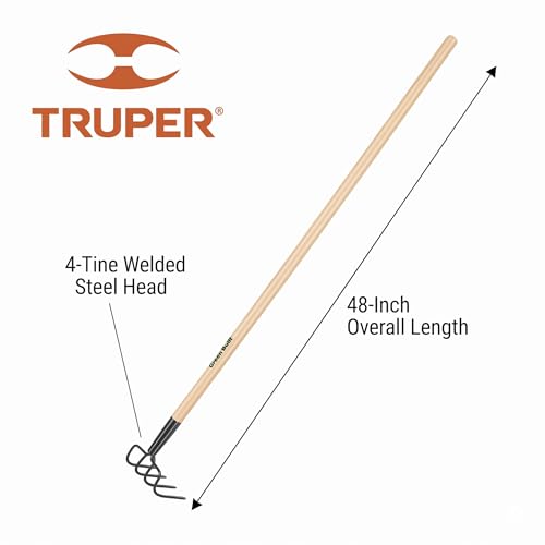 Truper GreenBuilt 4-Tine Welded Cultivator, 48-Inch Premium Waxed Hardwood Handle, Heavy-Duty Soil Aerating and Weeding Tool (Model 30029 / CUL-PE) - size: 48-Inch, style: Wood Handle