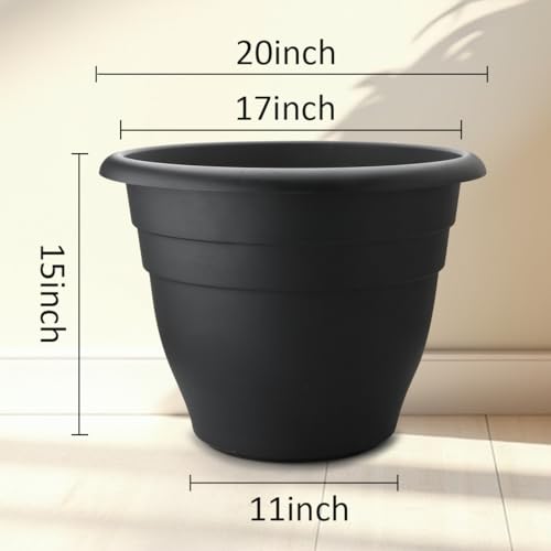 RooTrimmer 3 Pack 20 Inch Large Plant Pots for Outdoor,Heavy Duty Extra Large Deep Garden Planter with Drainage Holes,Sturdy Textured Black Flower Pot for Trees,Shrubs,Patio,Lawn - color: Black, size: 20 inch