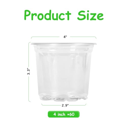 JNYONG 60 Pack 4 Inch Clear Nursery Pots with Drainage Hole - size: 4 Inch 60 pack