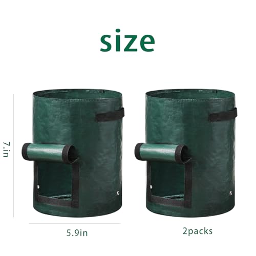 2 Pack 1 Gallon Grow Bags, Heavy Duty Garden Planting Pots with Flap and Reinforced Handles, Breathable Planters for Vegetables and Fruits, Green - color: Green, size: Small
