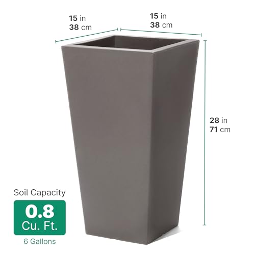 Step2 Tremont Tall Square Tapered Planter, 28 in Resin Planter, Self-Watering, Dark Cedar - color: Dark Cedar, size: 1-Pack, style: Tall