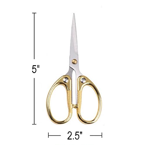 5" All Stainless Steel Office Scissors,Ultra Sharp Blade Shears,Sturdy Sharp Scissor for Office Home School Sewing Fabric Craft Paper All Purpose Scissors Gold - color: Gold, size: 5"