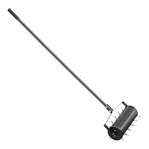 VEVOR Rolling Lawn Aerator, 18-inch Heavy-Duty Manual Rolling Aerator Lawn with Detachable Handle and 27 Iron Spikes, Rolling Lawn Aeration Tool for Garden Patio Yard Compacted Soils and Lawns, Black - size: 18-inch, style: Rolling