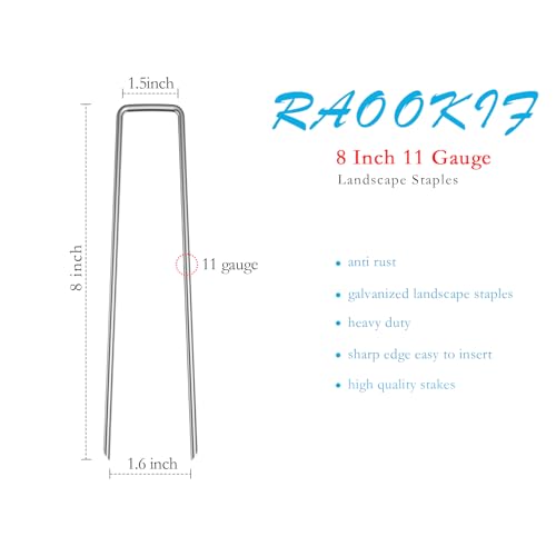 RAOOKIF 8 Inch Galvanized Garden Landscape Staples, 20/50/100/200Pcs Garden Metal Stakes, 11 Gauge Heavy Duty Ground Stakes for Decoration, Fence, Lawn, Fabric Pins - size: 8 Inch