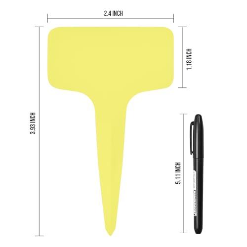 Plant Labels 200 Pcs Yuanling T-Type Plastic Garden Tags Waterproof Plant Sign Stakes Nursery Garden Makers for Seedlings Flower Vegetables Herb Potted Belt Permanet Marker Pen (Yellow) - color: Yellow