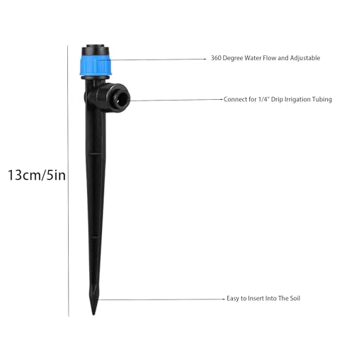 50 Pack Push-to-Fit Irrigation Drippers Emitters 360 Degree Water Flow Adjustable Drip Irrigation Emitters Push to Connect 1/4" Drip Tubing for Flower Garden Lawn Watering System(Blue)