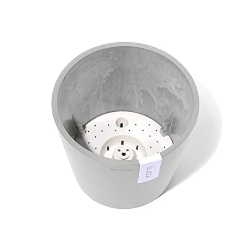 Ecopots Amsterdam Round Flower Planter with Water Reservoir, White Grey, 8" - color: White Grey, size: 8 inches