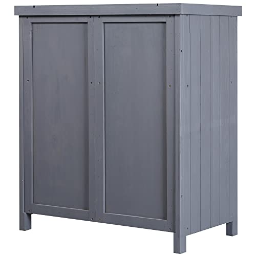 Wood Outdoor Storage Box and Deck Box with Galvanized Metal Top, Farmhouse Style Patio Cabinet with Shelves for Yard Tools & Cushions, Weather-Resistant Finish, 31.5 x 17.8 x 36.3 Inches, Grey - color: Grey - 31.50 X 17.80 X 36.30 Inch