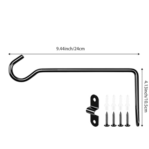 9.4IN Metal Plant Hangers Outdoor, Wall Mount for Planters, 4 Pcs - color: Black, size: 9.4 INCH-Shaped Straight Hook